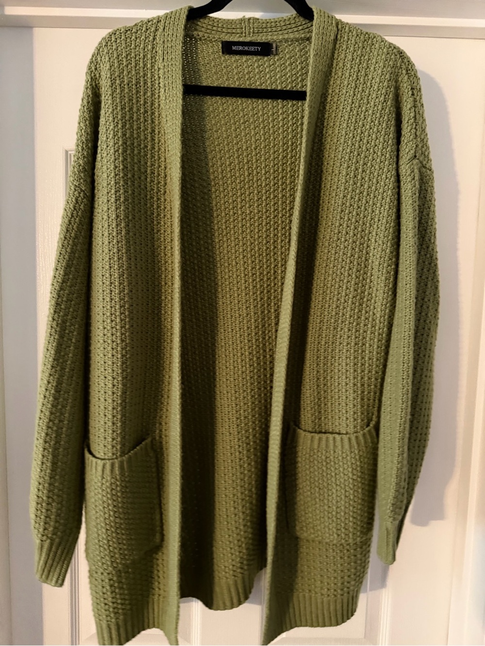 Merokeety Olive Open-Front Knit Cardigan with Pockets
